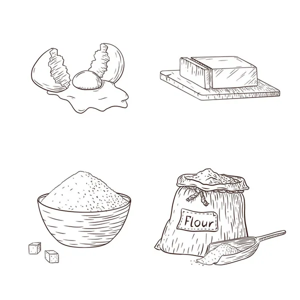 Collection Ingrédients Cuisson Illustrations Aliments Dessinés Main Set Pour Logo — Image vectorielle