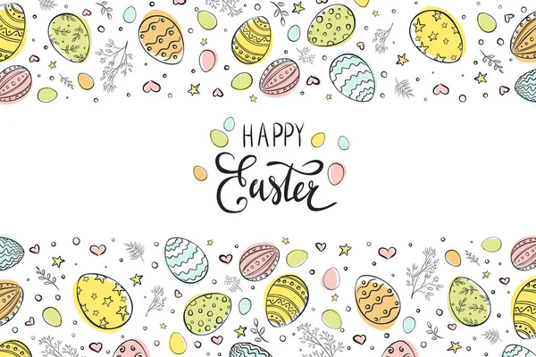 Wesołego Święta Wielkanocnego Styl Bazgrołów Ręcznie Rysowane Pisanki Elementami Dekoracyjnymi — Wektor stockowy