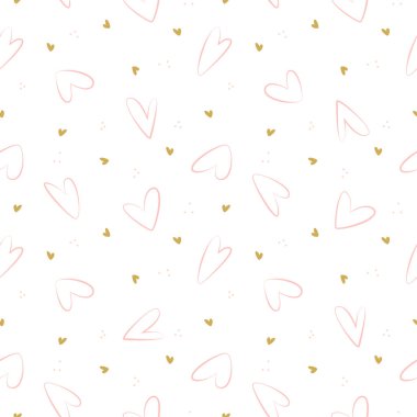 Kalpli şirin, pürüzsüz desen. Küçük kız tekstil ve duvar kağıdı tasarımı, arkaplan, ambalaj kağıdı, düğün ve Valentin günü tebrikleri ve davetiye kartı dekorasyonu için tatlı yinelenen doku