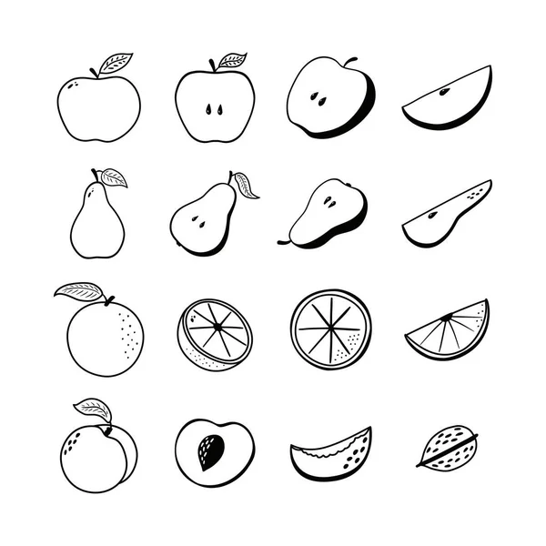 Conjunto Ícones Frutas Coleção Símbolos Frutas Desenhadas Mão Para Logotipo — Vetor de Stock