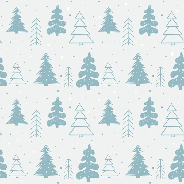 Plantilla de Año Nuevo sin costuras con árboles de Navidad estilizados en el bosque. Fondo de vacaciones vectoriales para envases, papel y productos textiles — Vector de stock