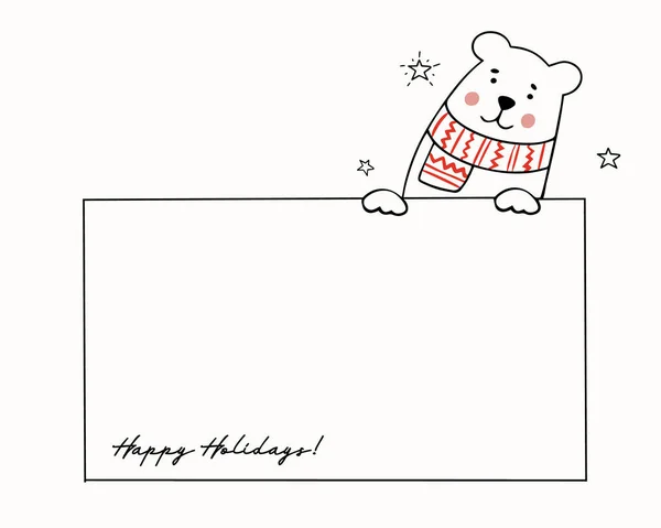 Vorlage Für Weihnachtsgrüße Mit Einem Niedlichen Teddybär Einem Gestrickten Schal — Stockvektor
