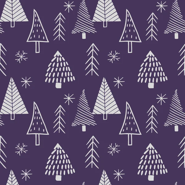 Nahtlose Muster Skandinavischen Stil Aus Handgezeichneten Stilisierten Weihnachtsbäumen Vektor Hintergründe — Stockvektor