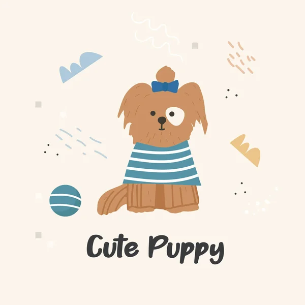 海报与可爱的宠物狗和手写文字 印在儿童服装上 矢量平面插图 — 图库矢量图片