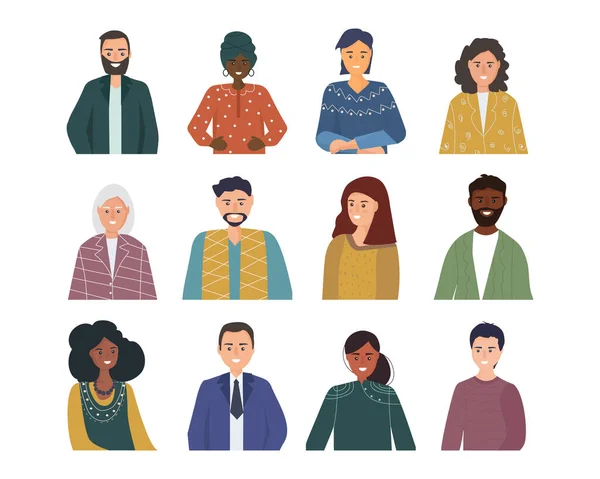 Personas de diferentes géneros y edades, diferentes etnias y razas. Retratos vectoriales Ilustraciones De Stock Sin Royalties Gratis