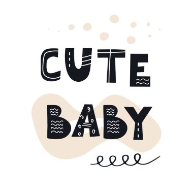 Yazı Şirin Bebek. Dekoratif soyut elementlerle İskandinav tarzı vektör çizimi.