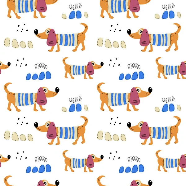 Бесшовный Рисунок Симпатичными Собаками Скандинавская Векторная Печать Детей Текстиль Ткань — стоковый вектор
