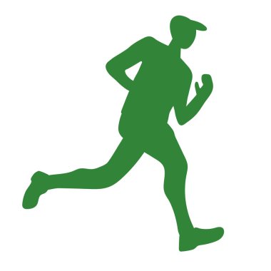 Koşu yapan bir atletin silüeti. Koşu müsabakası, triatlonun bir aşaması. Sağlıklı yaşam tarzları eğitiliyor.