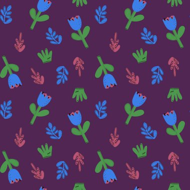 Çiçeklerin kusursuz doğal deseni basit bir şekilde. Soyut doğal elementler. Kağıt, duvar kağıdı ve tekstil tasarımı için vektör baskısı.