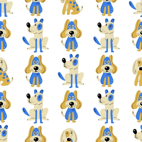 Бесшовный Рисунок Симпатичными Собаками Векторная Печать Абстрактными Животными Скандинавском Стиле — стоковый вектор