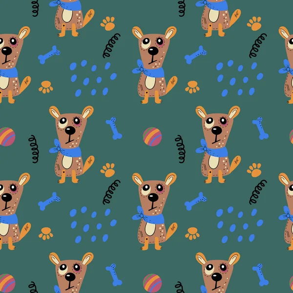 Seamless Pattern Cute Dogs Vector Print Cartoon Abstract Animals Scandinavian Stock Illustration