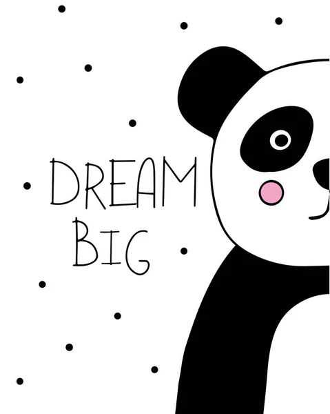 Graphic Black White Poster Cute Panda Motivational Lettering Dream Big — Stock Vector
