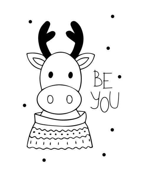Graphic Black White Poster Cute Reindeer Motivational Inscription You Print — Stock Vector