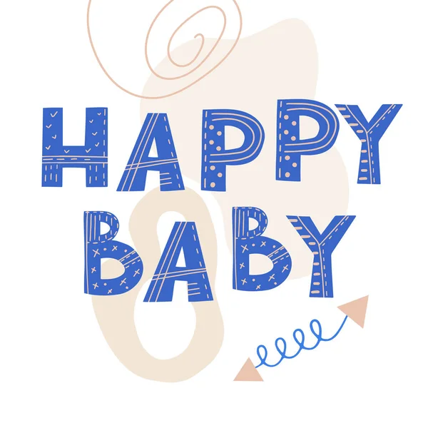 Happy Baby Lettering Scandinavian Style Vector Illustration Hand Drawn Decorative — Stock Vector