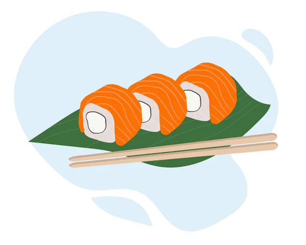 Conjunto Platos Tradicionales Japoneses Rollos Sushi Con Mariscos Servido Sobre — Vector de stock