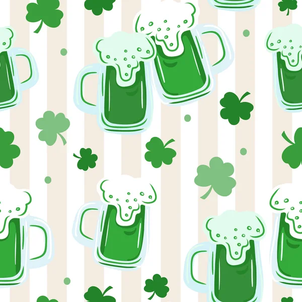Seamless Patrick Day Pattern Irish Symbols Green Clover Leaf Other Stock Vector