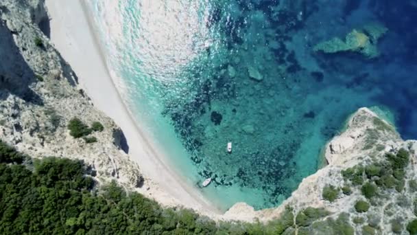 Rajska Plaża Chomi Korfu Grecji Strzał Drona Turkusowe Morze Wysokiej — Wideo stockowe
