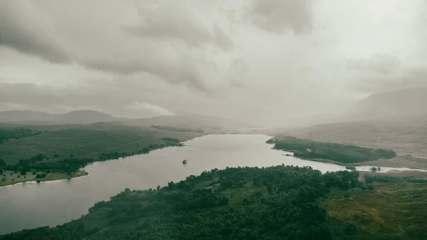 Drone shot of the West Highland Way in Scotland. Loch Tulla. High quality photo