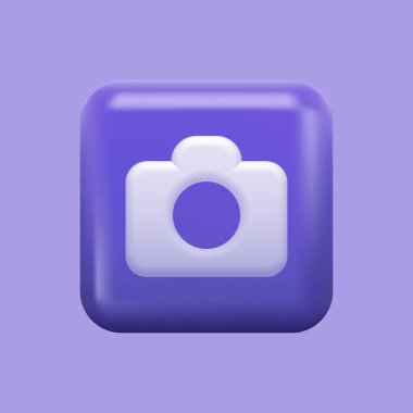 Mor Kamera Simgesi. İzole edilmiş 3B Uygulama Düğmesi