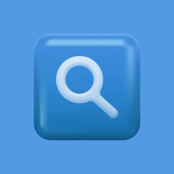 Niebieska Ikona wyszukiwania. Izolowane szkło powiększające 3D Przycisk — Wektor stockowy