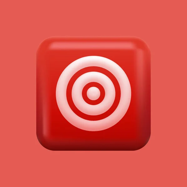 Jasnoczerwona ikona celu. Izolowany kwadratowy przycisk 3D — Wektor stockowy
