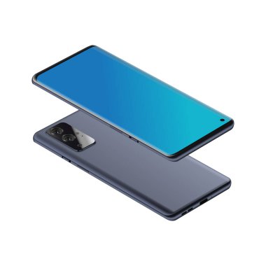 İzole edilmiş bir artı bir akıllı telefon modeli. Gerçekçi 3D Tasarım. Ön ve Arka Görünüm. 