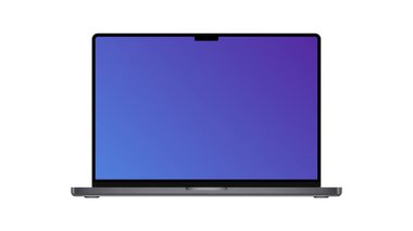 İzole edilmiş Pro Laptop. Ön Manzara. Beyaz Arkaplan 'da Yeni Gümüş Model 2021