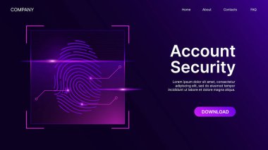 Hesap Güvenliği Web Sitesi Afişi. Parmak izi Elementi ile Veri Ağı Koruma Konsepti