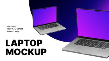 Minimalist Teknoloji Reklam Sancağı. Gerçekçi Laptop Model