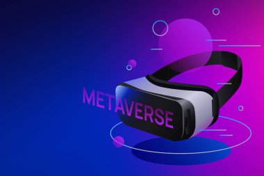 VR Gözlükleri Mor Kavram. Meta evren, alternatif gerçeklik. 