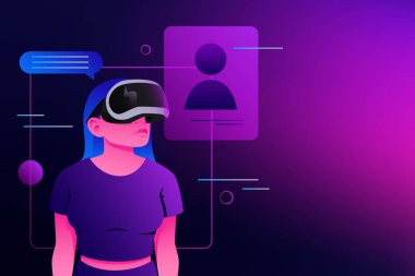 Metaverse Gerçeklik. Sanal İletişim ve Kişiler İllüstrasyonu