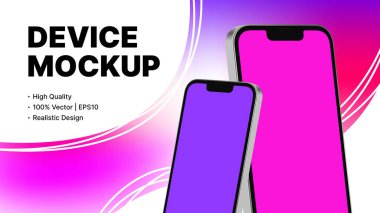 İki Gerçekçi Akıllı Telefonlu Mor Yaratıcı Sancak Şablonu