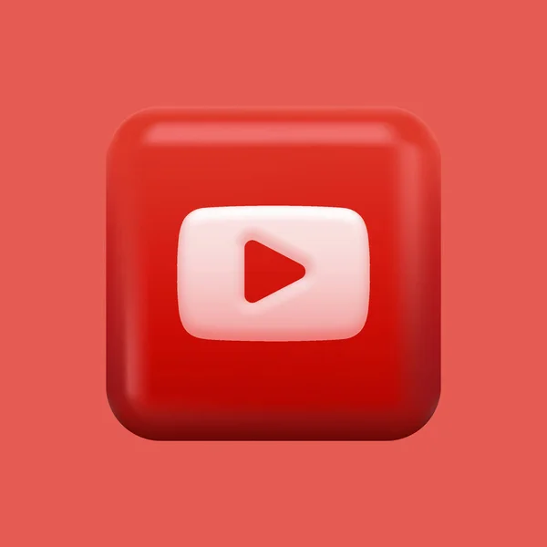 Kırmızı Video Platformu Simgesi. İzole edilmiş 3B Oynat Düğmesi