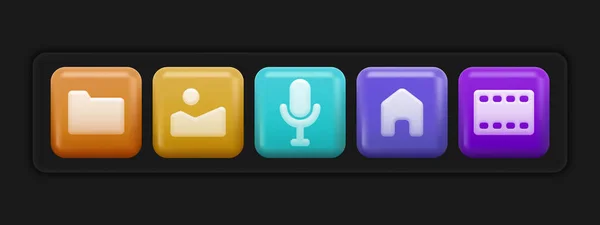 Icone di base 3d App. Set di pulsanti UI quadrati colorati — Vettoriale Stock