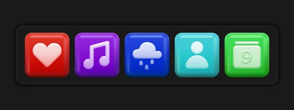Conjunto de iconos 3D básicos. Botones de aplicaciones Ui colorido — Archivo Imágenes Vectoriales