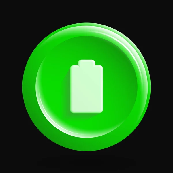 Icône de charge de batterie. Bouton App 3D vert — Image vectorielle