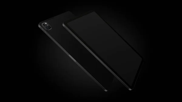 Black Tablet Mockup. Front and Back View. Dark Version — стоковый вектор