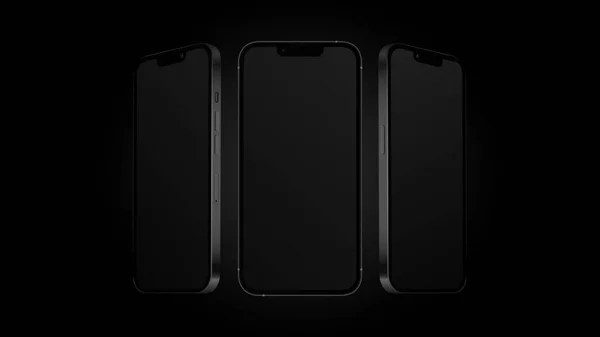 Ciemny szablon smartfona z różnych kątów z Edytowalnym ekranem. Czarna makieta — Wektor stockowy
