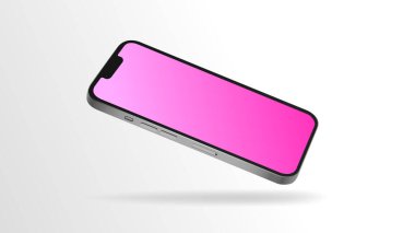Pembe Gradyan Ekranlı Akıllı Telefon Mockup 'ı. Düzenlenebilir Şablon, Çapraz Açı