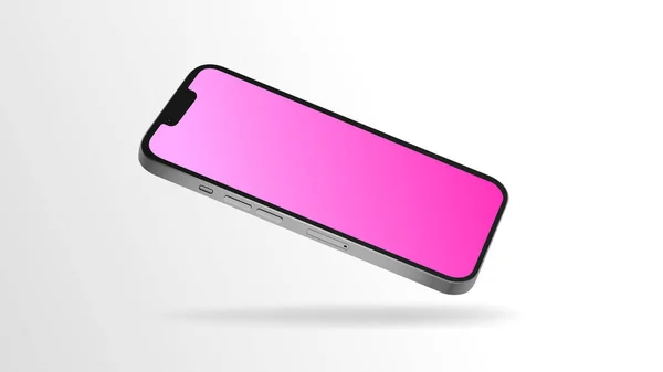 Smartphone Mockup com tela de gradiente rosa. Modelo Editável, Ângulo Diagonal — Vetor de Stock