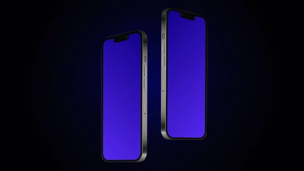 Dos Smartphones en ángulo diagonal. Mockup oscuro editable — Vector de stock