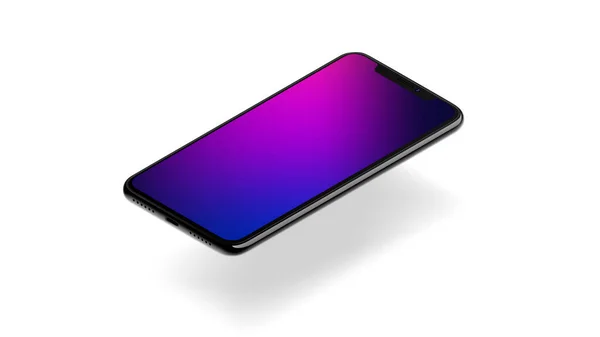 Smartphone Mockup com tela gradiente. Modelo Editável, Ângulo Diagonal, Fundo Branco — Vetor de Stock