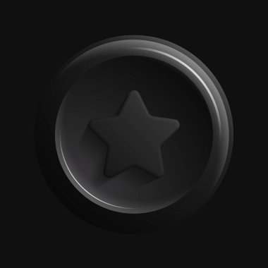 Black Star Icon. 3D Round app button