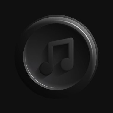 Siyah Müzik Simgesi. Yuvarlak İzole Düğme