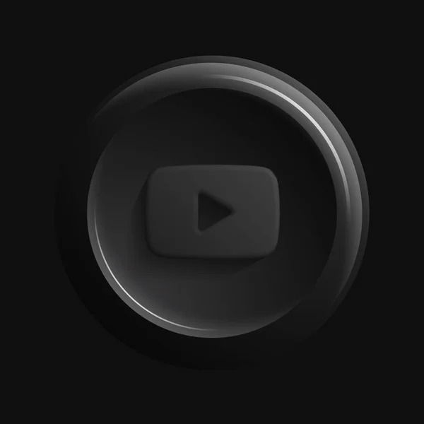 Dark Version of Red Video Platform Icon. Izolované tlačítko 3D přehrávání — Stockový vektor