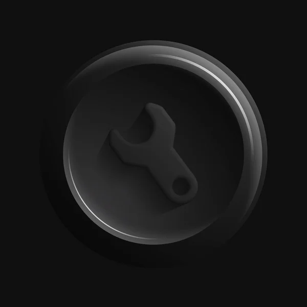 Black Wrench Settings Icon. 3D Design for Isolated Button — Archivo Imágenes Vectoriales