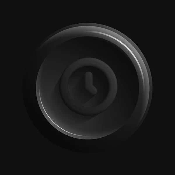 Icône Horloge Noire. Bouton d'application rond 3D isolé — Image vectorielle