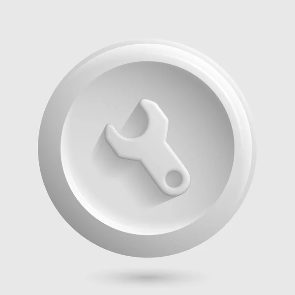 White Wrench Settings Icon. 3D Design for Isolated Button —  Vetores de Stock