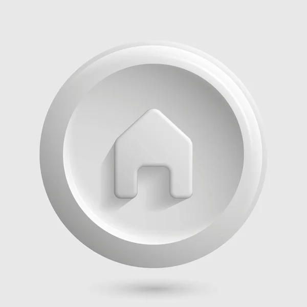 White Home Icon. 3D Round House Button — Stock Vector