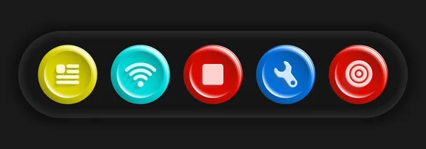 Colorful Icon Set. Settings, Target, Documents, Wifi, Stop Buttons — Wektor stockowy